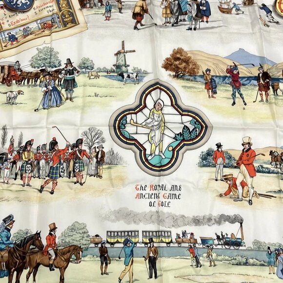 Auth HERMES Carre 90 - White Navy Multi Scarf - Picture 4 of 5